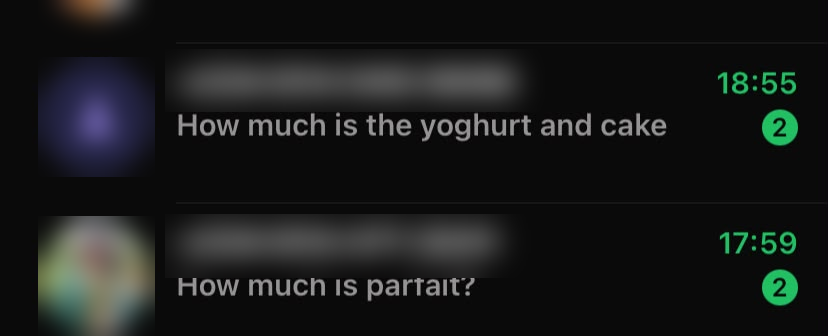 Anonymous customer enquiries about bakery products