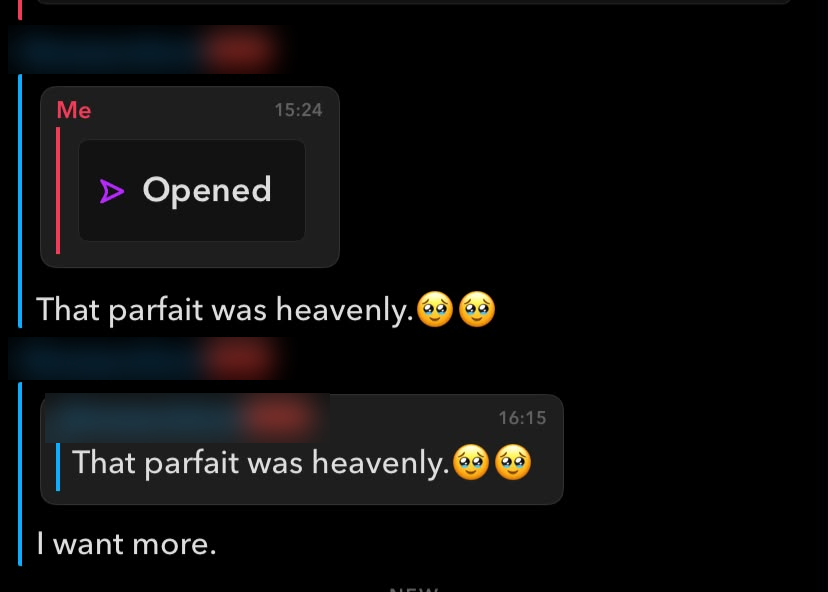 Anonymous customer praising the parfait and asking for more